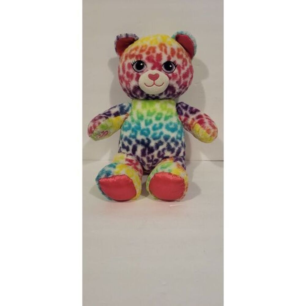 2016 Build A Bear Spotted Leopard Cat Rainbow Print BAB Plush Stuffed Animal 17"